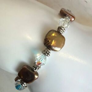 Brown Freshwater Pearl & Aurora Crystal Toggle Bracelet